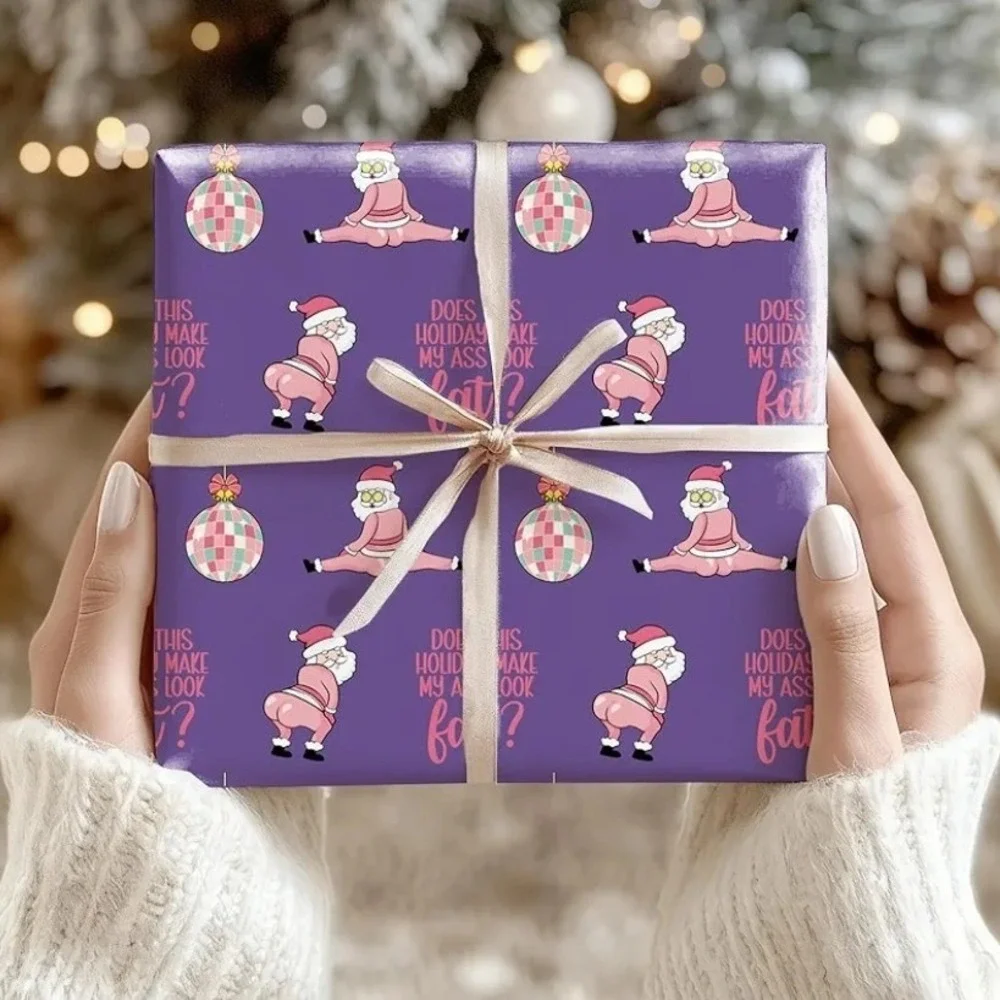 Funny Christmas‎ Wrapping Paper Santa Holiday Gift Wrap Purple 40